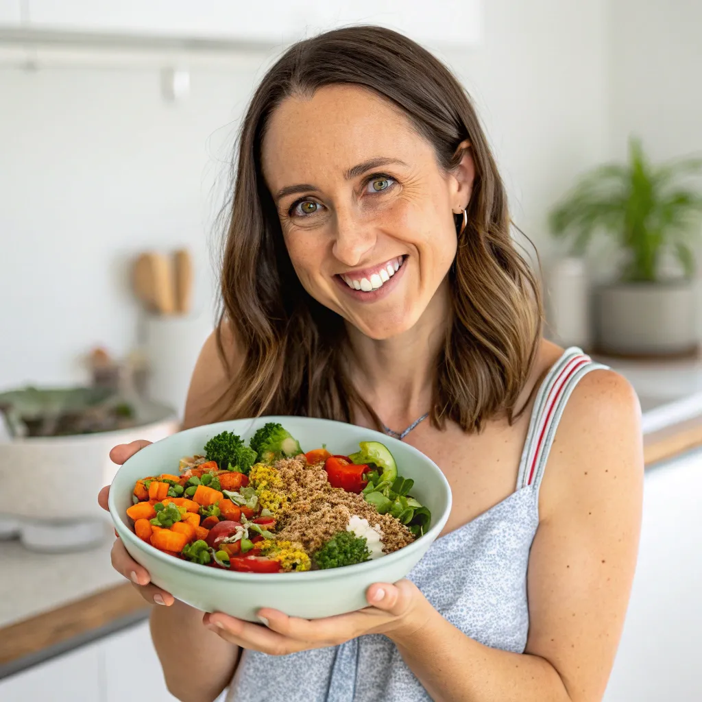 Sarah holding a healthy dish